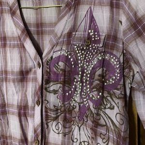 Copper Key unique purple w/design button up.